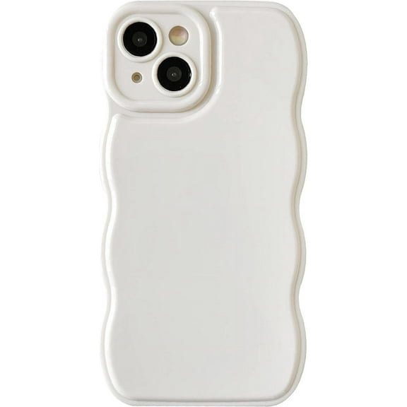 Solid Color Curly Wave Frame Soft Compatible with iPhone Case (White,iPhone 14)
