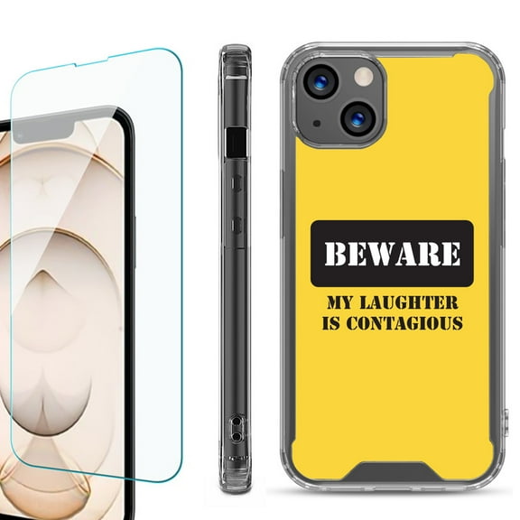 Shockproof Bumper Phone Case for iPhone 13, with Tempered Glass Screen Protector, by OneToughShield ® - Laughter