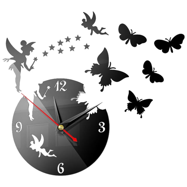 DIY Wall Hanging Clock Decal Murals 3D Patterns Wallpaper StickerAcrylic Digital Mirror Wall Sticker Wall Clock-Black