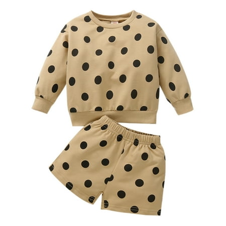 

Canrulo 2PCS Toddler Infant Kids Baby Girls Dot Long Sleeve T-shirt Short Pants Sets Khaki 2-3 Years