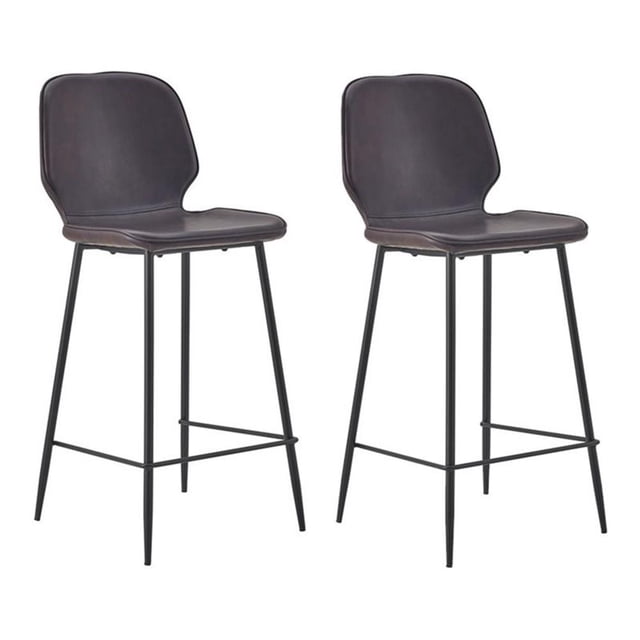 Plata Import Effie Ariella 26" Faux Leather Counter Stools in Brown (Set of 2)