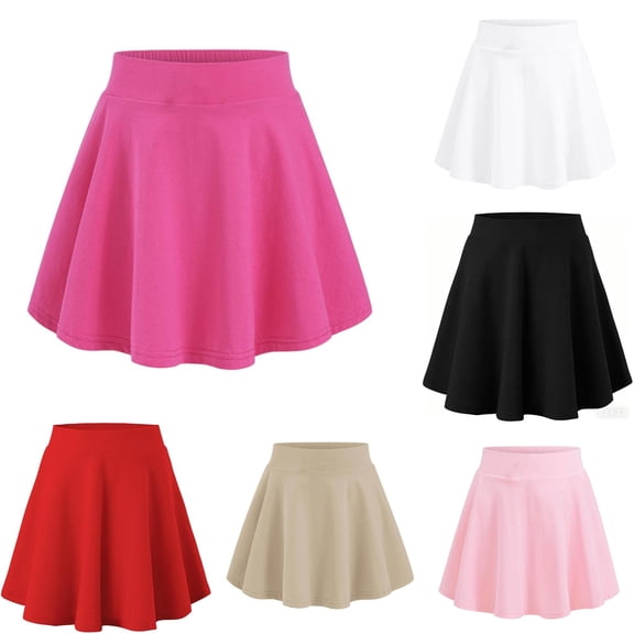 QTSHPN Workout Skirts for girls Casual Skater Summer Pure Color Stretch Waist Comfortable Play Short Tennis Fashion Long Skirts for Girl Hot Pink 9-10 Years