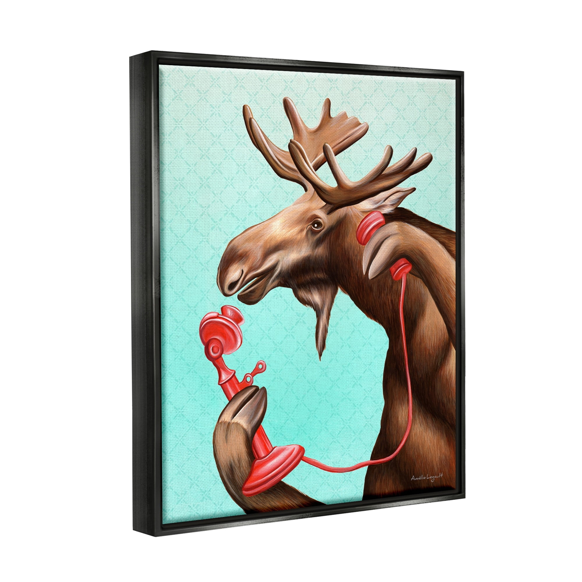 Stupell Industries Vintage Moose With Candlestick Telephone Ombre Background Graphic Art Jet Black Floating Framed Canvas Print Wall Art, Design by Amelie Legault