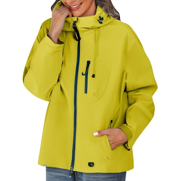 Luvrsol Waterproof Jackets for Women Casual Outdoor Rain Coat Lightweight Windproof Hooded Hiking Jacket S-2XL