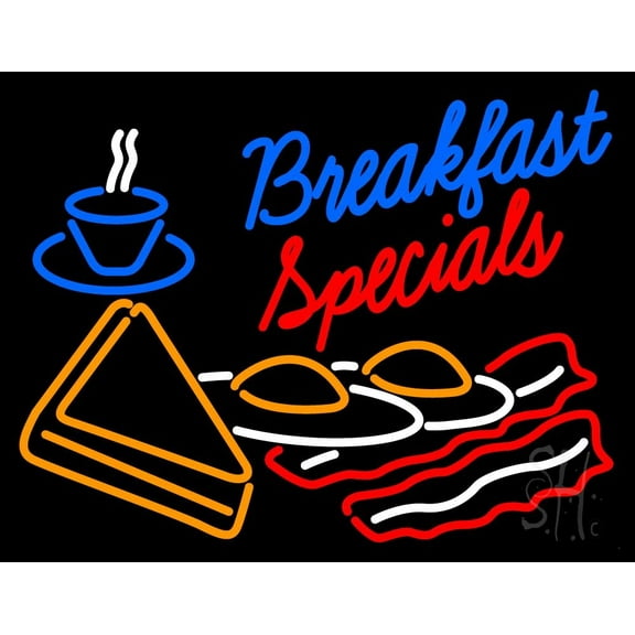 Breakfast Special LED Neon Sign 24 x 31 - inches, Black Square Cut Acrylic Backing, with Dimmer - Bright and Premium built indoor LED Neon Sign for restaurant window and interior decor.