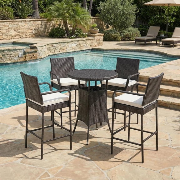 Topcobe 2/4 Pieces Outdoor PE Rattan Cushioned Barstool Set with Armrests, Outdoor Patio Furniture for Balcony Garden Backyard -Set of 4