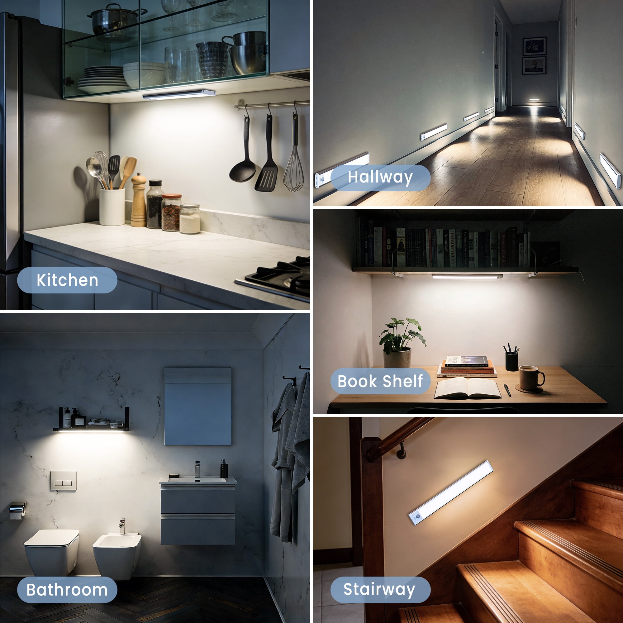 GUPUP Under Cabinet Lights, 34 LED Motion Sensor Light Indoor, Rechargeable Closet Lighting Kit with Magnetic for Kitchen Wardrobe Stairs, 4 Pack