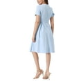 thumbnail image 3 of INSPIRE CHIC Women's Round Neck Short Sleeve Pleated Vintage 1950s Midi Dress M Light Blue, 3 of 6