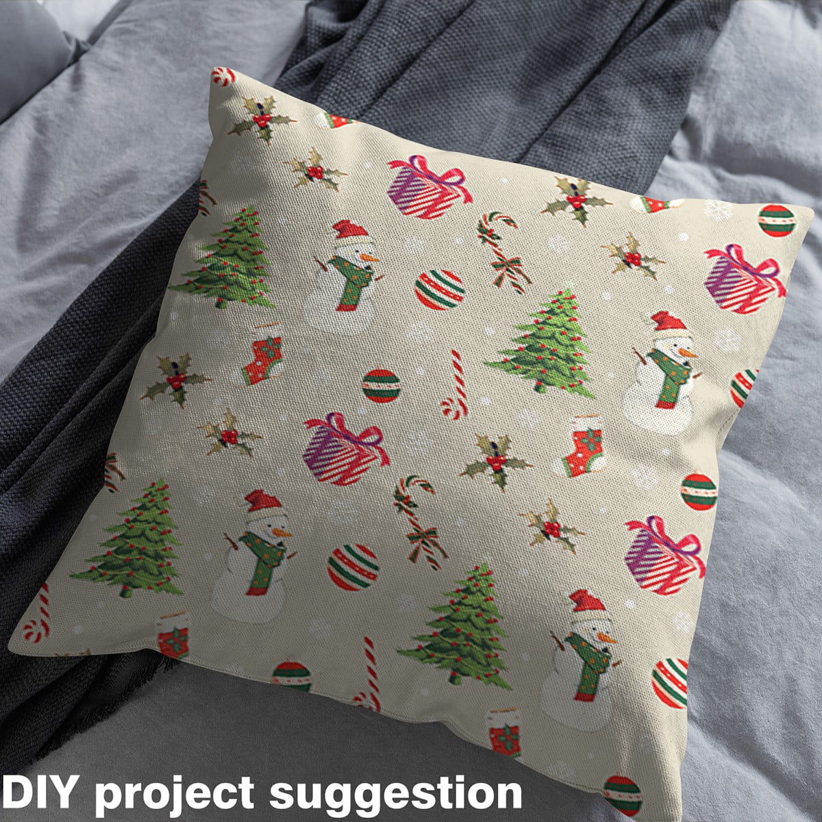 Homewish Teens Merry Christmas Fabric by the Yard 1 Yard, Xmas Poinsettia Flower Room Decor Fabric by the Yard, Cartoon Winter Snowman Sewing Fabric, Lightweight Room Decor