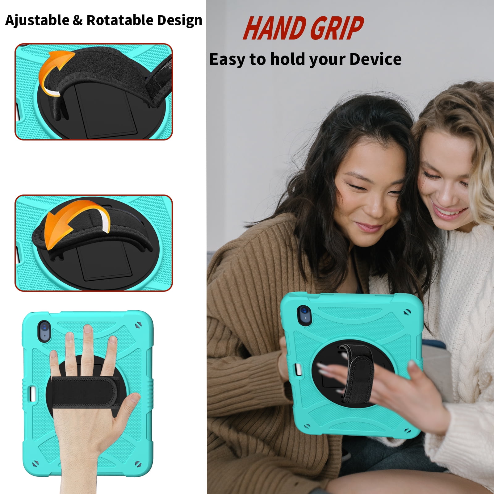 kids Case for iPad (A16) 11th Generation 11 Inch (2025), iPad 10th Generation 10.9 Inch (2022) Case, Military Grade Drop Protection with Hand/Shoulder Strap Rotating Stand Pencil Holder, Mint