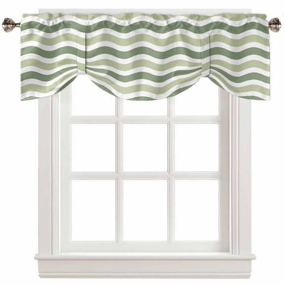 Fsddascl Sage Green Ombre Tie Up Valance Curtains for Windows, Kitchen Curtains Window Treatments, Modern Moire Water Ripple Stripe Short Window Shades Valances for Bedroom Bathroom Cafe 42"x12"
