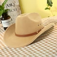 thumbnail image 3 of Unisex Classic Wide Brim Fedora Hat with Belt Buckle Felt Women's Panama Hat, Hats for Cowboy Cowgirl, 3 of 8