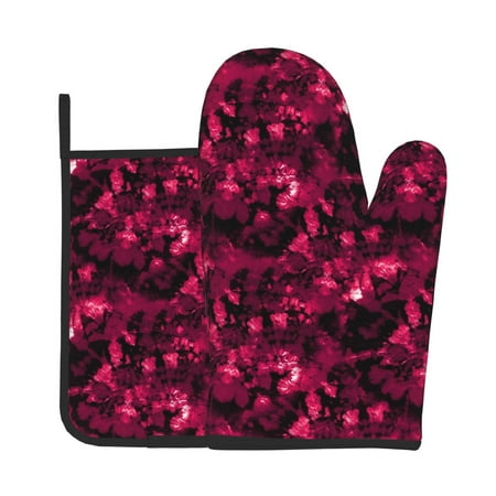 

Junzan Burgundy Tie Dye Pattern Oven Mitts and Pot Holders 2 pcs Set Potholders BBQ Gloves Long Kitchen Oven Glove for Cooking Baking Grilling (2-Piece Set 11 Inch)