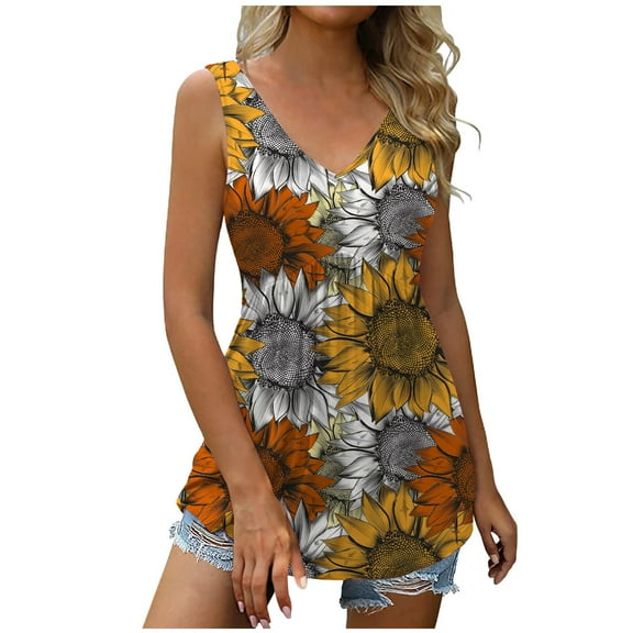 Viikei Tank Tops for Women Under $5 Fashion Women's Summer V-Neck Sleeveless Print Casual Tank Top Blouse
