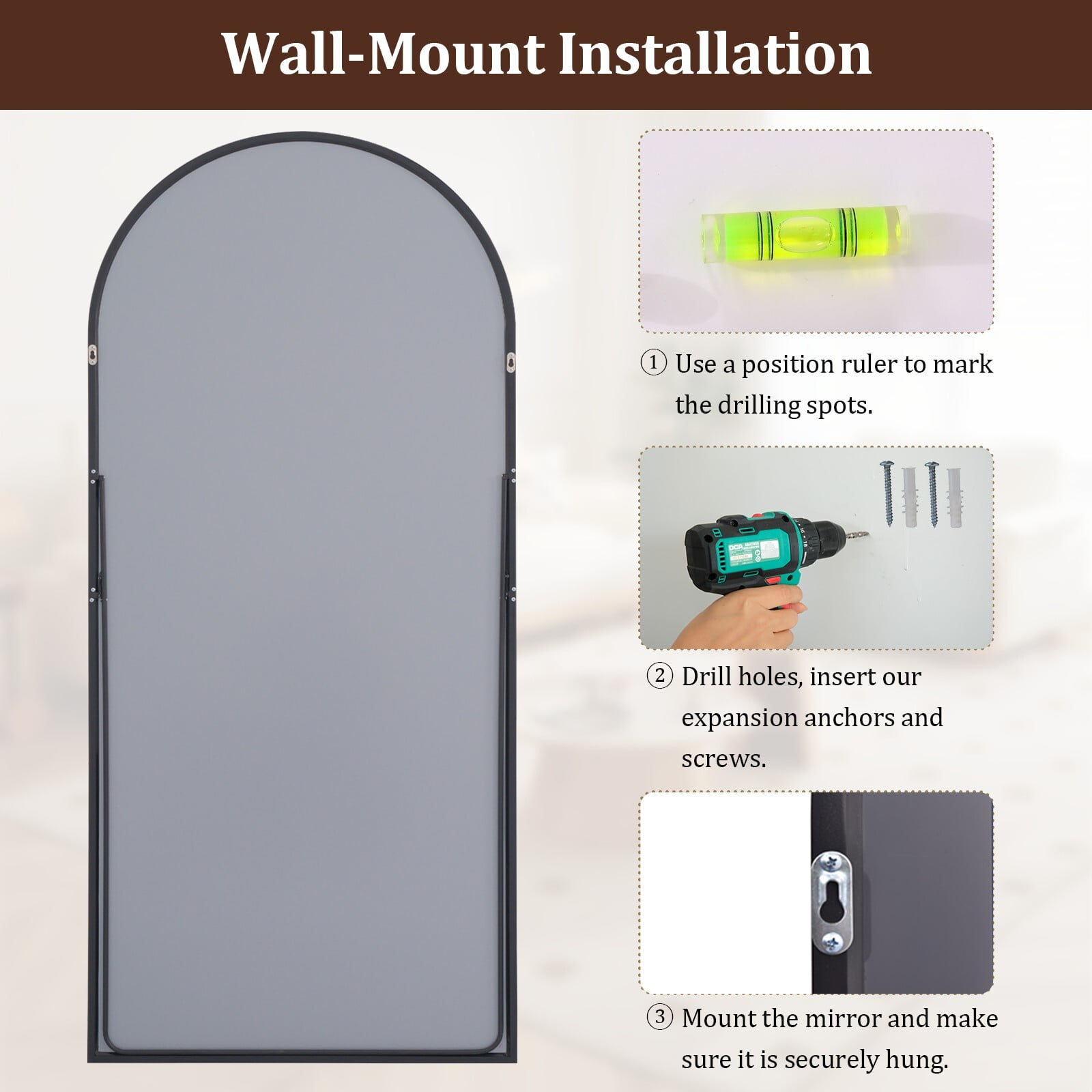 Easy4Home 76"x34" Arched Full Length Mirror Freestading Full Body Floor Mirror, Black