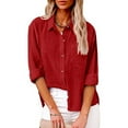 thumbnail image 2 of GXIPO Womens Button Down Shirts Dress Shirts Long Sleeve Wrinkle Free Collared Work Office Blouses Cotton Linen Tops Red 3XL, 2 of 7