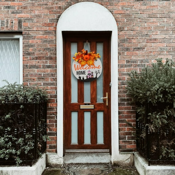 Artificial Autumns Wreath Decorations Front Door With Maple Leaf,Harvests Front Door Wreath With Pumpkin Acorns Berries,Halloween Wreath Party And Thanksgiving