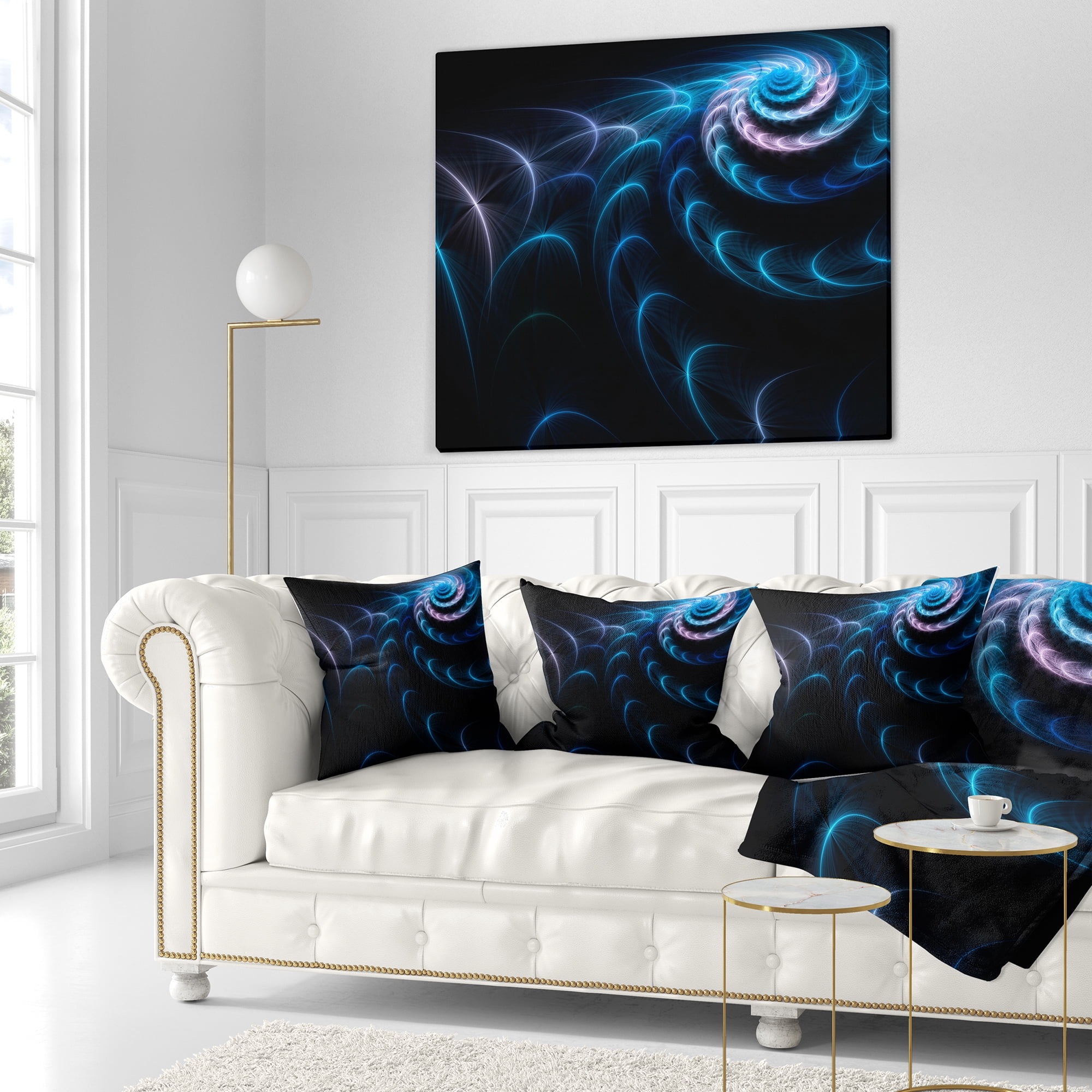 Designart Blue Fractal Flower in Dark - Floral Throw Pillow - 18x18