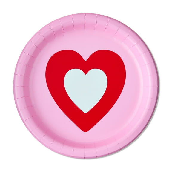 Disposable Paper Plates, 7", Red and White Heart, 8 Count, Valentine's Day by Way To Celebrate
