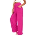 thumbnail image 4 of Yifymode Wide Leg Pants for Women High Wasited Baggy Palazzo Pants Casual Pull On Bell Bottom Smocked Elastic Waist Pants,Hot Pink L, 4 of 5