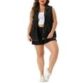 thumbnail image 2 of Agnes Orinda Women's Plus Size Fashion Sleeveless Jacket Drawstring Zip Denim Vest 2X Black, 2 of 5