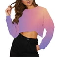 thumbnail image 3 of Feancey Women's Fall Cropped Tops Oversized Crop Crewneck Sweatshirt Women Gradient Color Drop Shoulder Long Sleeve Pullover Fall Fashion Clothes Holiday Gifts Watermelon Red XL, 3 of 5