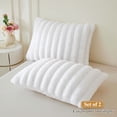 thumbnail image 2 of XeGe Set of 2 Fluffy Faux Rabbit Fur Pillowcases, Cozy Luxury Striped Plush Fuzzy Zippered Pillow Cases, Decorative Shaggy Furry Ribbed Long Pillow Shams for Bedroom Living Room 20x36, King, White, 2 of 7