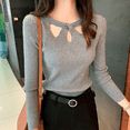thumbnail image 3 of Women's O-neck Stretch Sexy Pullover Lady 2024 Autumn Winter Hollow Solid Color Sweater Slim Bottoming Shirt Jumper Sueter 16639, 3 of 9
