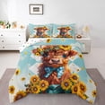 thumbnail image 2 of jejeloiu Highland Cow Sunflower Bow Queen Comforter Set Kids,Floral Farm Print Bedding Comforter Set,Reversible,3-Piece, 2 of 8