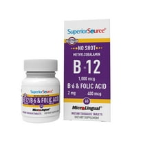 Superior Source No Shot Vitamin B-12 Methylcobalamin 1000 mcg, B-6 & Folic Acid 400 mcg - Supports Brain & Heart Health - Aids Natural Energy Levels - 60 Sublingual Dissolving Tablets