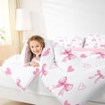 thumbnail image 3 of Erosebridal Girls Bow-Tie Full Size Comforter Sets, Kawaii Love Hearts Bedding Sets, White Pink, Pink Reversible, 1 Comforter and 2 Pillowcases, 3 of 6