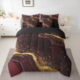 thumbnail image 2 of Homewish Fulid Striped Artistic 7-Piece Twin Bedding Sets,Marble Texture Pattern Bedding Comforter Set,Red Gold Black Sheet Sets For Men Women,Breathable Home Decor Reversible, 2 of 8