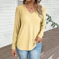 thumbnail image 2 of Huanyaaa Women's Casual Solid V Neck Long Sleeved Top Shirt for Women Womens Lightweight Long Sleeve Shirt Ladies Athletic Wear Womens Tees Short Sleeve Long Sleeves Shirt Long Exercise Shirts Women, 2 of 5