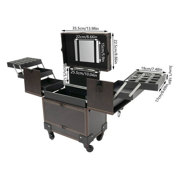 Rectangular Rolling Makeup Train Case Trolley Cosmetic Organizer Box with Mirror