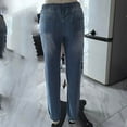 thumbnail image 4 of Fjofpr Womens Casual Elastic Waist Pull on Jeans Drawstring Denim Pants with Pockets Women's Elastic Waistband Drawstring Low Waistband Ankle Binding Commuting Style Casual Pocket Jeans Light Blue, 4 of 7