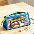 thumbnail image 5 of Large Mesh Pencil Cases 8.3 Inch, Clear Transparent Stationeries Bag for Kidults, High Capacity Class Pencil Bag with Bottom, Blue, 5 of 6