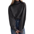 thumbnail image 3 of Female Mock Neck Pullover Sweaters Casual Fall Winter Long Sleeve Color Block Loose Knitted Tops Dark Gray L, 3 of 10