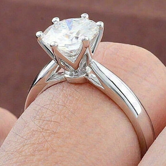 2.0Ct Round Cut Old Mine Moissanite Certified Ring Solitaire 14K White Gold Plated