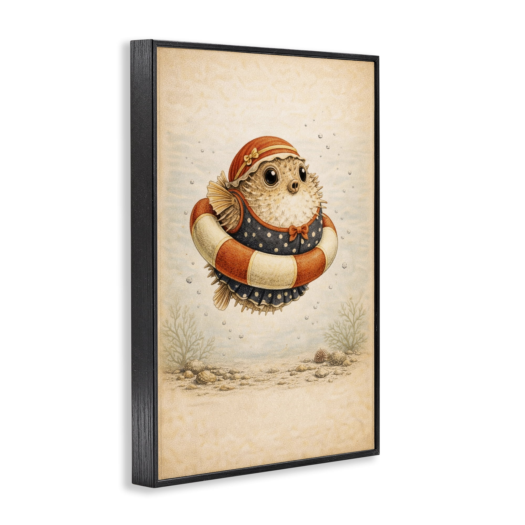 Stupell Industries Pufferfish Of Maritime Bathing Society Black Framed Giclee Art, design by Grotto Studios