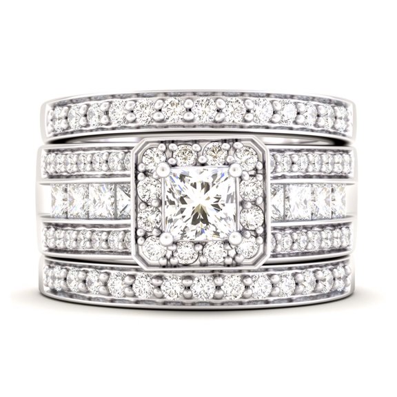 Taylor Wedding Ring Set for Women 3pc Halo Engagement Bridal Bands Cz Ginger Lyne Collection