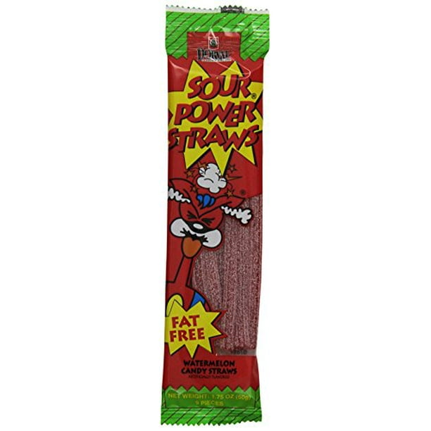Sour Power Candy Straws, Watermelon, 24Count