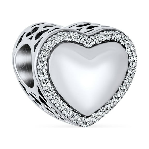 Bling Jewelry Womens Initial Alphabet Bead Charm A-Z Crystal Heart Sterling Silver for Bracelet