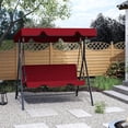 thumbnail image 2 of Outdoor Patio Swing Chair with Adjustable Canopy, Heavy Duty Stand Included, 3-Adult Capacity Patio Glider Swing, Perfect for Deck, Lawn, Backyard, or Porch, Red, 2 of 14