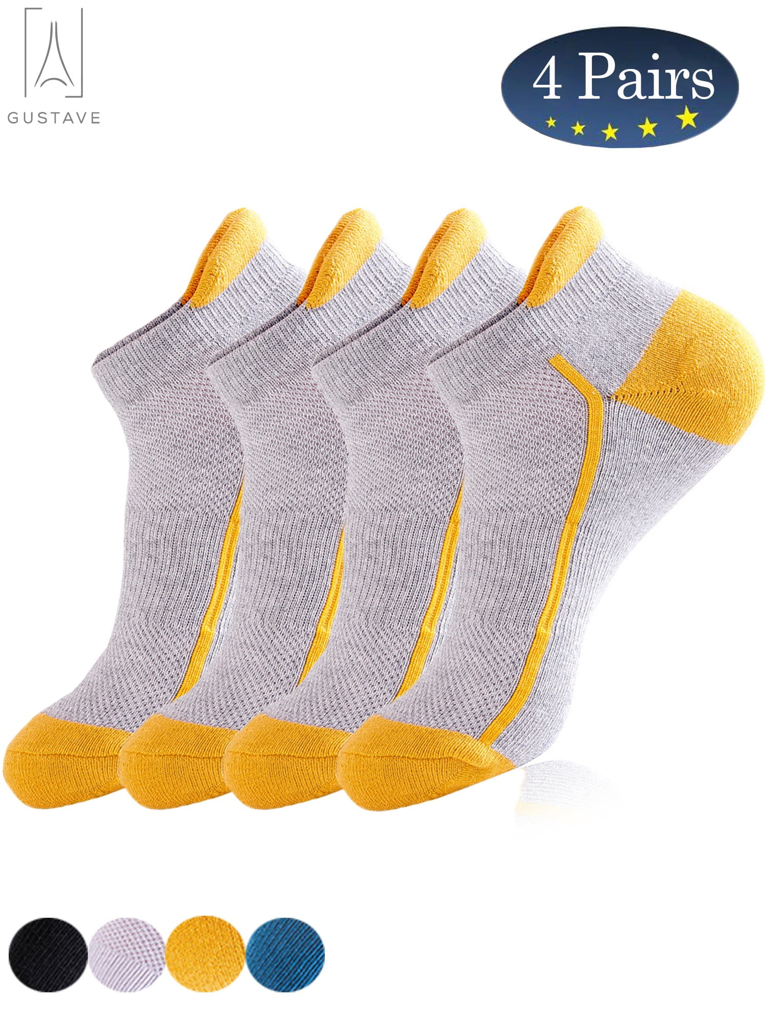 GustaveDesign 4 Pairs Womens Men Low Cut Ankle Athletic Socks Cushioned Running Performance Breathable Tab Sock (Gray)