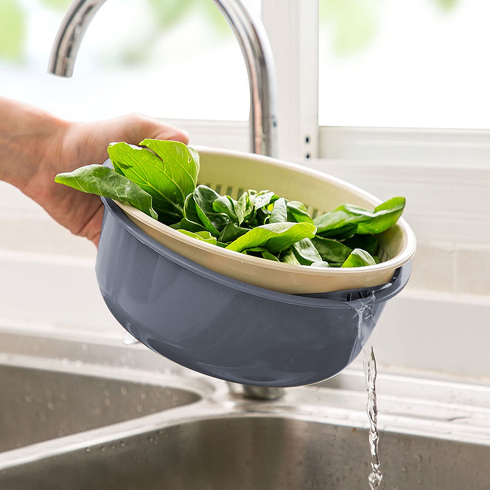 Fruits Vegetables Washing Basket,Round Plastic Double Layer Kitchen Strainer Colander Bowl Set Pasta Noodles Washing Basket for Fruit Vegetable Wash