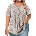 thumbnail image 3 of ZVAVZ Plus Size Tops for Women Summer Boho Plus Size Floral Print Pleated Blouses Loose Button Up Henley Round Neck Shirts Casual Short Sleeve Swing Flowy Tunic Khaki,4XL, 3 of 7