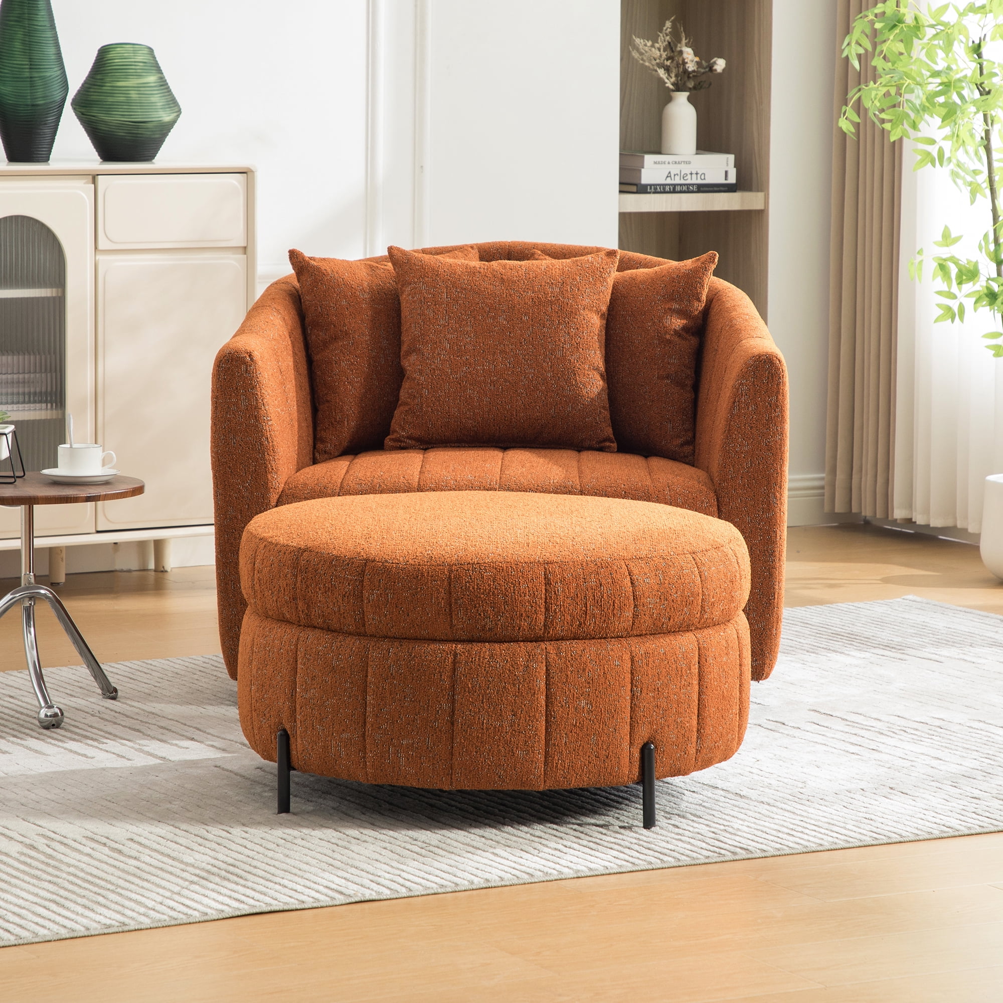 39"W Oversized 360° Swivel Accent Chair Set with Storage Ottoman and Pillow