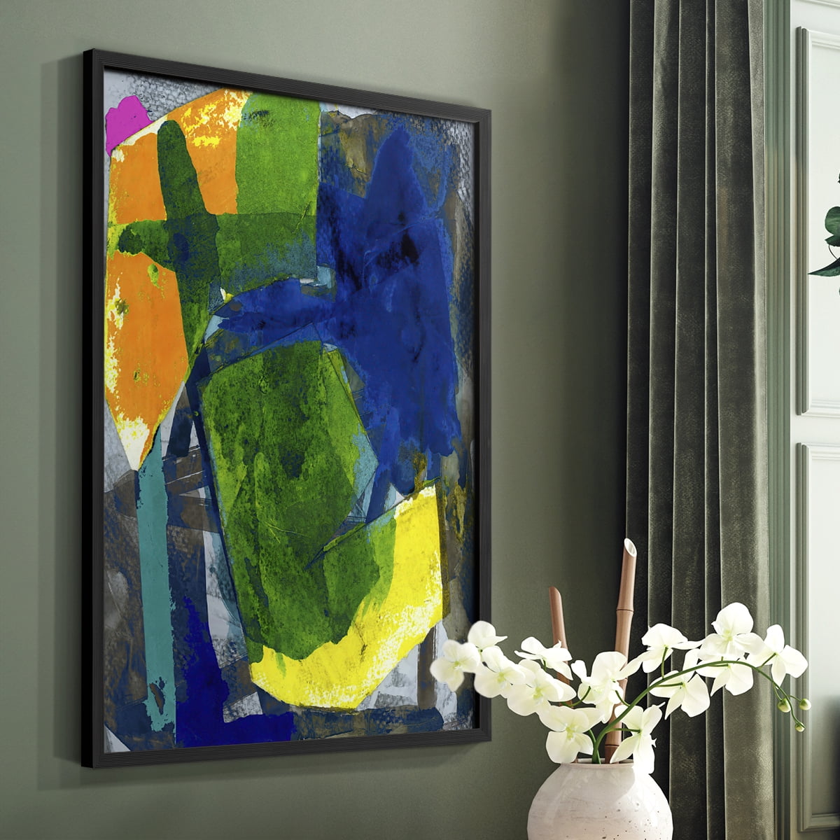Brights Strokes I Framed Print in Black Solid Wood Framed Print No Nail Hanging