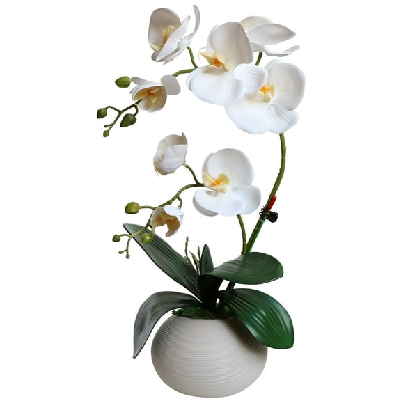 Forlaoers 17" Real White Fake Orchid Artificial Silk Flowers in Vase Fake Plant Potted for Home Decor Indoor Office Desk Table Centerpiece Decorations