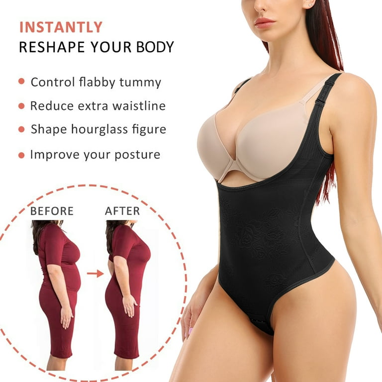 Tummy Control Shapewear Thong Bodysuit for Women Open Bust Body